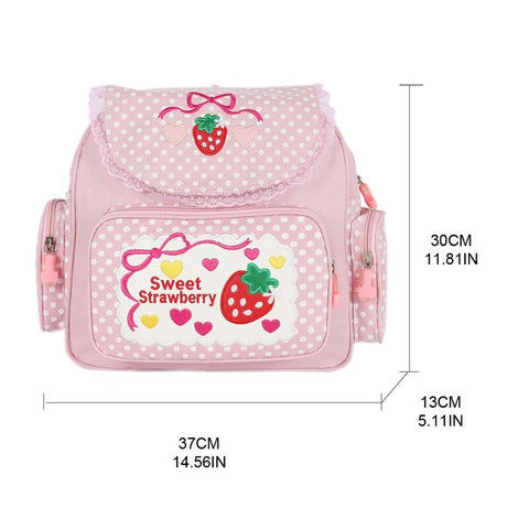 Girl Embroidery Strawberry Backpack